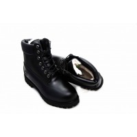 Timberland ботинки 10061 кожаные черные зимние с мехом (36-46)